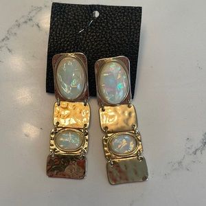 New Free People Hammered Gold and Mother of Pearl Inlay Earrings